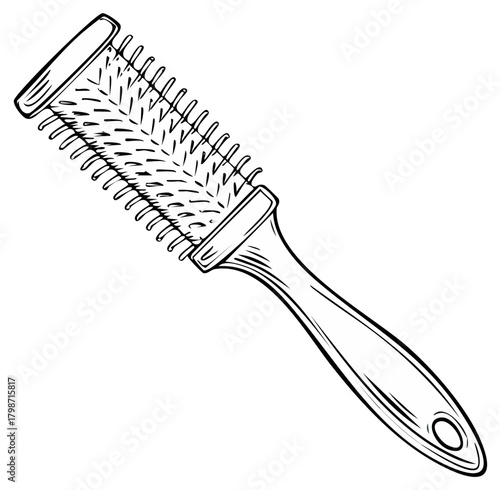 Stylized Hairbrush Illustration Detailed Line Art Isolated for Design or Beauty Concepts