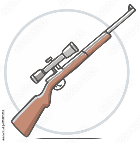 Classic wooden hunting rifle with a telescopic scope vector icon illustration for sport shooting