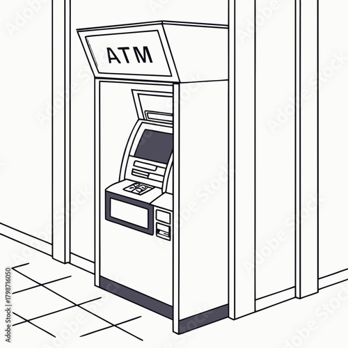 Illustration of an atm machine isolated on, providing convenient access to banking services for customers in a secure and accessible location