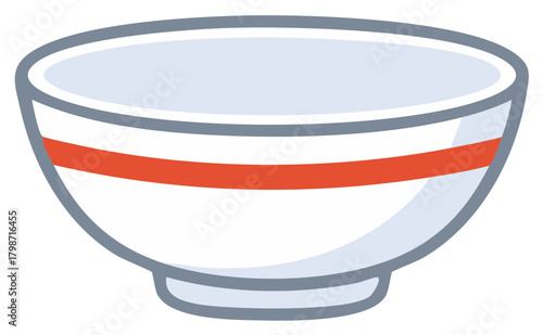 Simple white bowl with a red stripe and gray outline