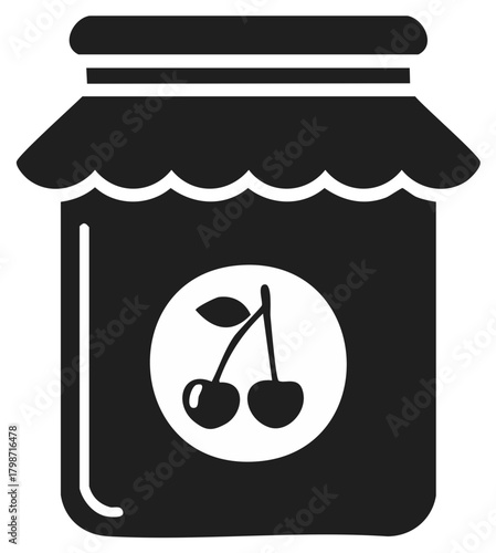 Jar of cherry preserves icon with cherries emblem