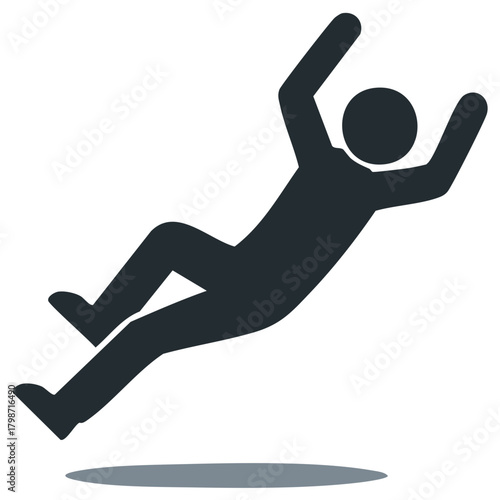 Fallen figure silhouette with a shadow. Conceptual depiction of accidents or risk.