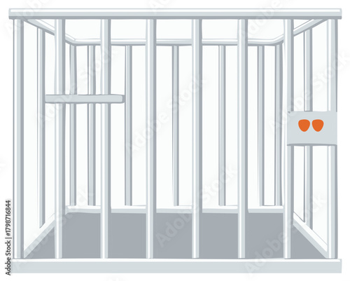 Abstract illustration of a cage or enclosure with orange details, geometric design.