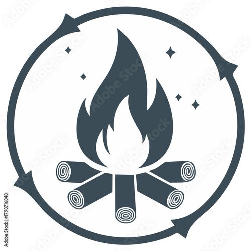 Campfire in a circular arrow icon symbolizing renewable wood energy and sustainability
