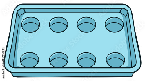 Illustration of a light blue seed tray with holes for planting.