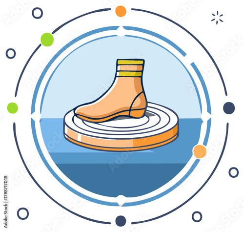 Outline illustration of a sock on a rotating display for 3D scanning virtual product presentation
