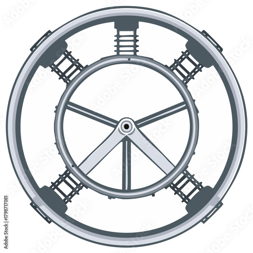 Abstract Mechanical Ring Structure with Inner Wheel and Suspensions