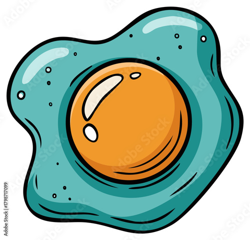 Stylized Fried Egg Illustration with Orange Yolk and Teal Whites