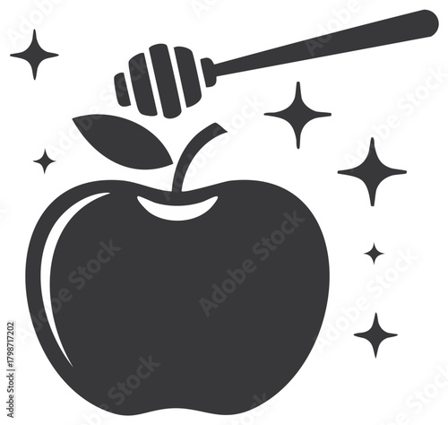 Apple and Honey Illustration Rosh Hashanah Holiday Symbol Black and White