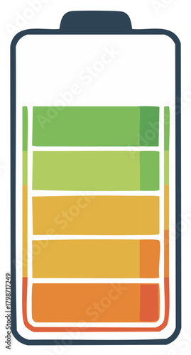 Hand-drawn battery icon illustrating full to low power charge status with colorful segments