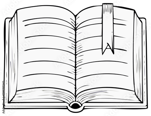 Open blank book with bookmark illustration