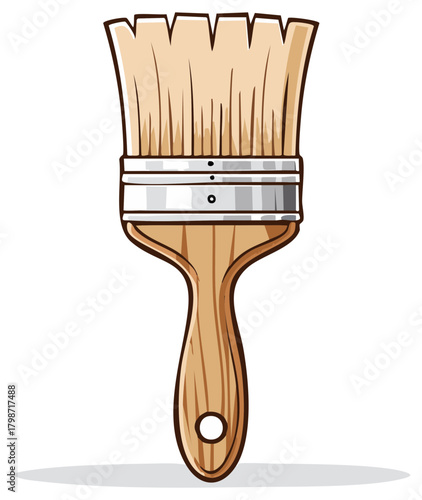Isolated illustration of a clean paint brush with a wooden handle and white bristles, suitable for painting.