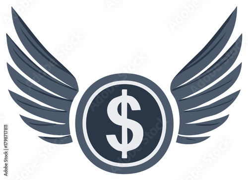 Winged Dollar Coin Illustration Symbolizes Financial Freedom and Wealth Growth