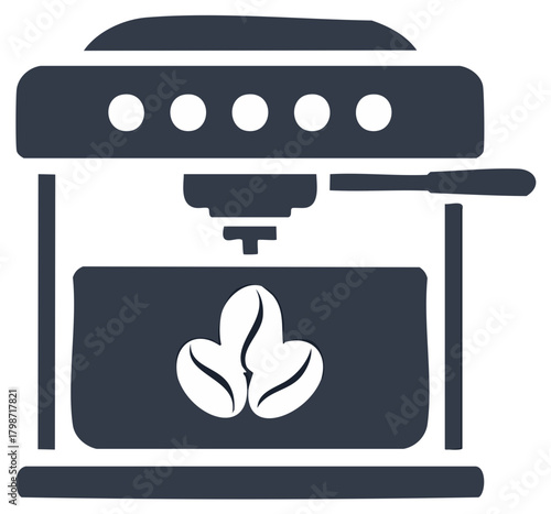 Espresso maker machine with coffee bean logo vector icon