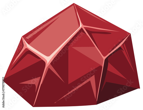 Vibrant red abstract geometric crystal shape with reflective facets and sharp angles