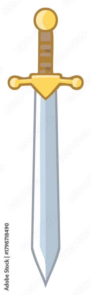 Naklejka premium Fantasy Sword Isolated Illustration, Weapon with Golden Handle