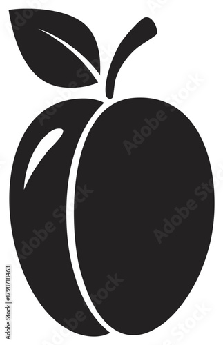 Silhouette of Plump Fruit with Leaf for Healthy Food Concept or Simple Icon Design