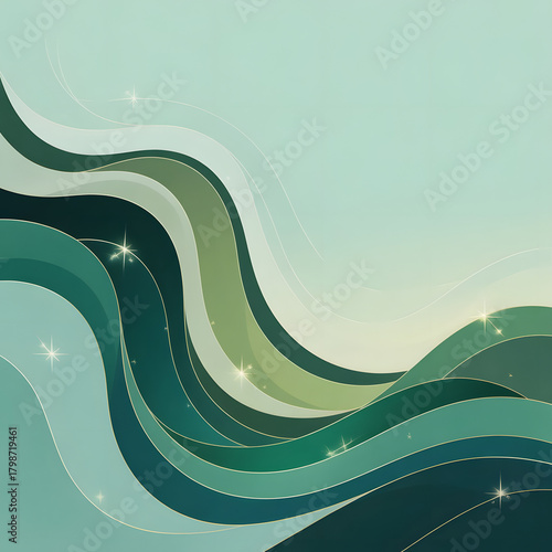 An elegant, modern abstract background featuring flowing, layered waves with thin gold lines and sparkles. This luxurious and sophisticated design is perfect for elegant backdrops or templates.