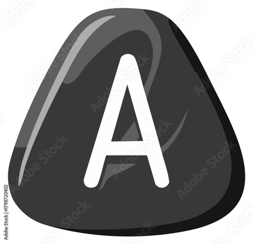 Smooth dark gray rock or amulet with a white 'A' letter graphic for design.