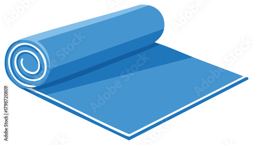 Unrolled Light Blue Exercise Mat Featuring White Trim Yoga Fitness Wellness Pilates