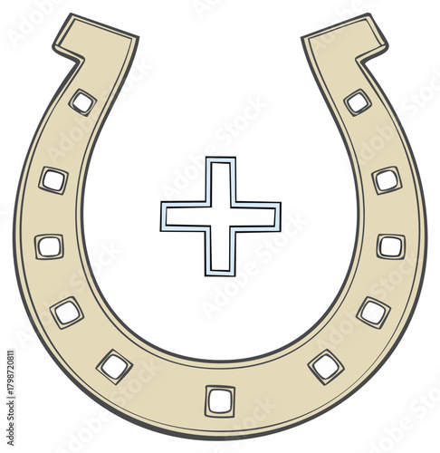 Horseshoe with Plus Symbol Abstract Illustration