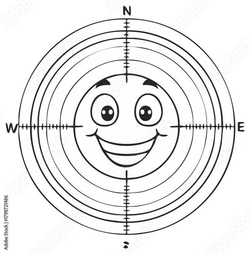 Happy Face Target with Compass Directions and Concentric Circles