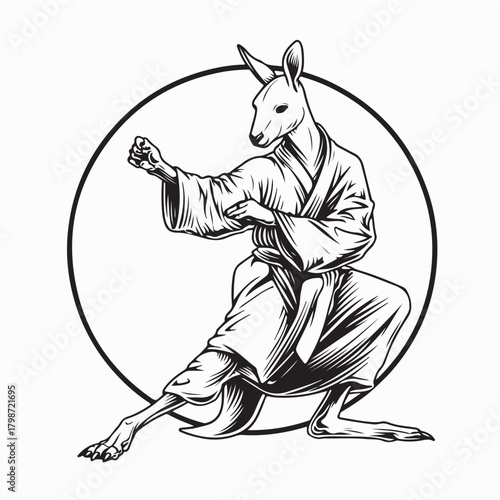 Judo Kangaroo Wearing Kimono Illustration on white background