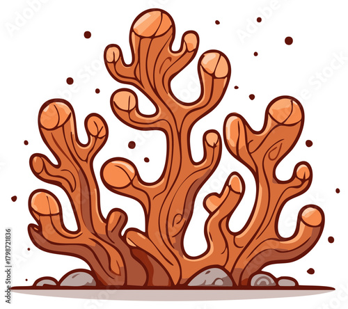 Vibrant Cartoon Brown Coral Marine Plant Underwater Illustration with Stylized Details