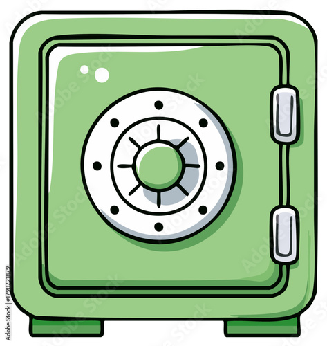 Hand Drawn Green Safe Icon for Finance and Security