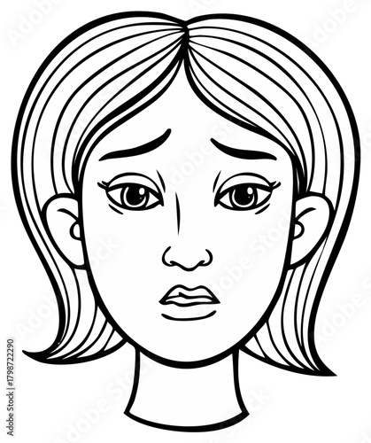 Young woman's face showing sadness and worry with downcast eyes