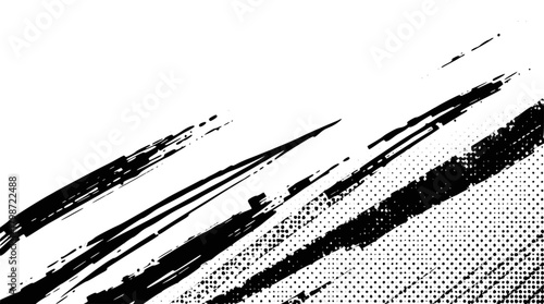 Black brush stroke with halftone pattern isolated on