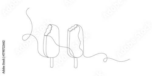 Continuous Single Line Art two Ice Cream Popsicle on Stick illustration