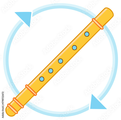 Cartoon Flute with Arrows Around Musical Concept Icon Graphic
