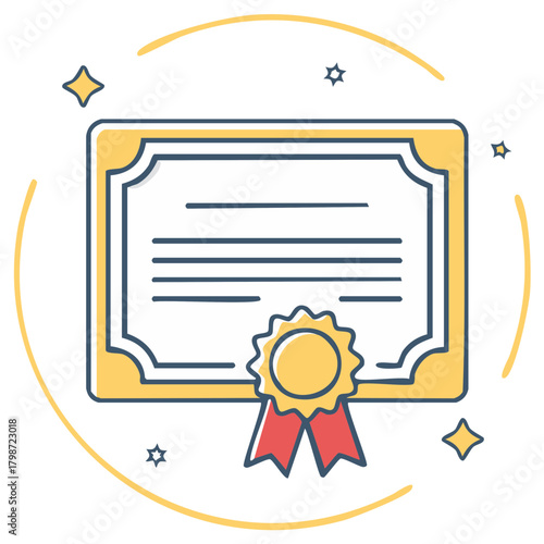 Graduation Award Achievement Certificate with Ribbon and Stars Decoration