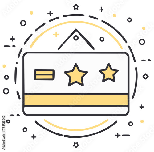 Line art icon of a premium membership card with stars for customer loyalty program