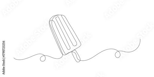 Continuous Single Line Art Ice cream bar with wooden stick