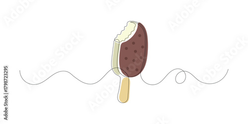 Continuous Single Line Art Ice Cream Popsicle on Stick illustration