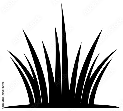 Silhouette of Grass Blades Growing on Small Patch of Ground in Black and White