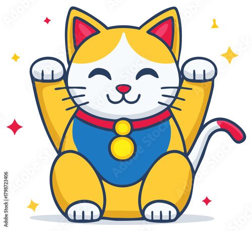 Japanese Lucky Cat Maneki Neko Waving for Good Fortune and Prosperity, Icon