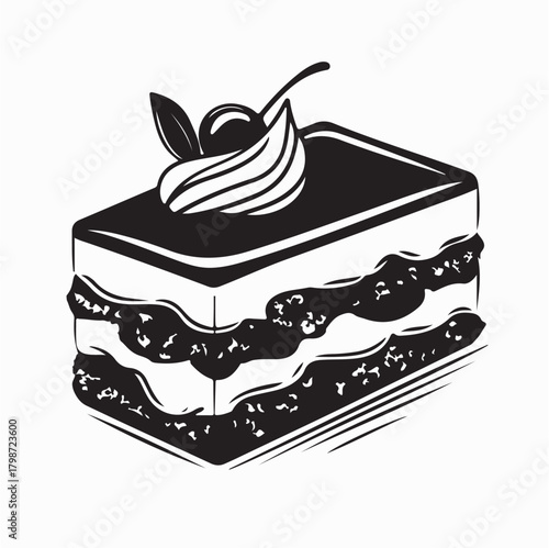 Delicious Chocolate Tiramisu with Cream Vector on white background