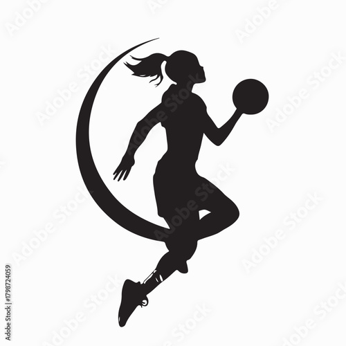 Basketball Woman Silhouette Performing Jump Shot isolated on white background