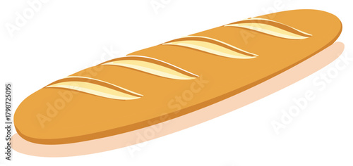 Illustration of a freshly baked loaf of French bread baguette for bakery products and food art