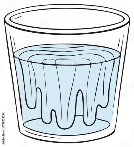 Clear glass filled with refreshing cool water with playful wavy reflections