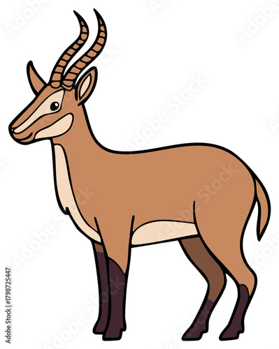 Standing Brown Antelope Illustration with Spiral Horns and Contrasting Legs