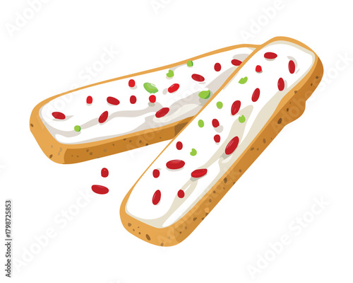 Sweet Holiday Pastry Sticks Drizzled with White Icing Glaze and Red Berry Jam Filling, Ready for Christmas - Vector Illustration