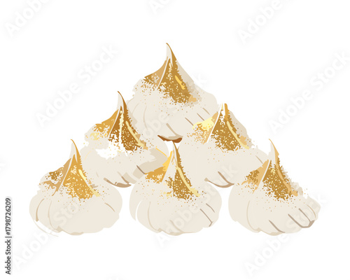 Stack of Creamy White Meringue Cookies Topped with Golden Drizzle, A Light and Airy Sweet Treat - Vector Illustration