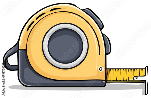 Yellow Measuring Tape Cartoon Illustration, Tool with Inches and Centimeters, Carpentry and Construction