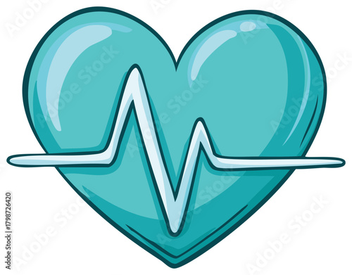 Cartoon Heart with EKG Line Representing Medical Health and Vitality