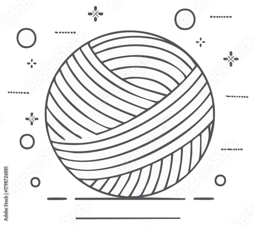 Ball of Yarn Line Icon for Knitting, Crocheting, and Crafting Hobbies