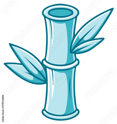 Cartoon Style Bamboo Stalk Illustration Fresh Green Leaves Decorative Asian Plant Graphic Element Tropical Forest Ecology